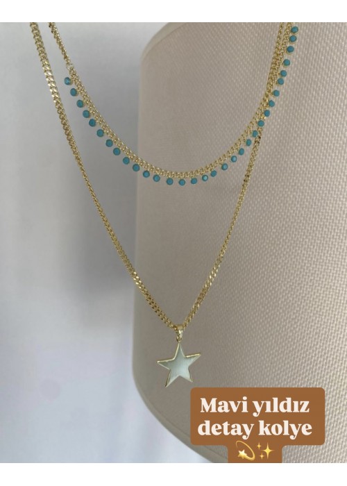 Mavi detaylı ikili yıldız kolye