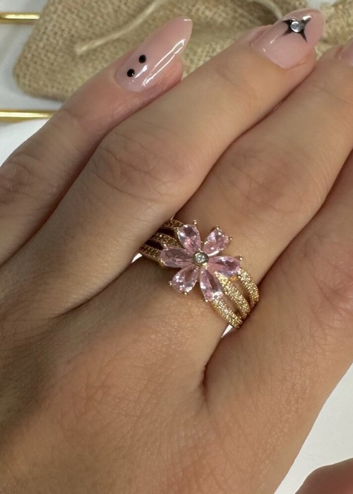 Gold Pembe Çiçek Yüzük