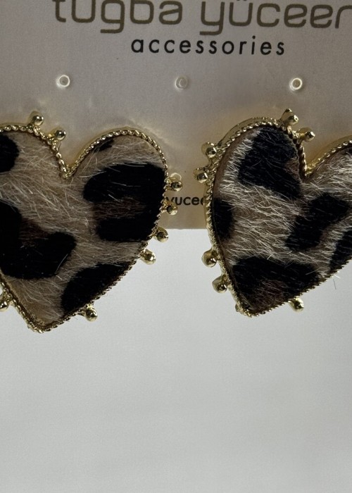 Leopar Kalp Küpe Leopar Kalp Küpe