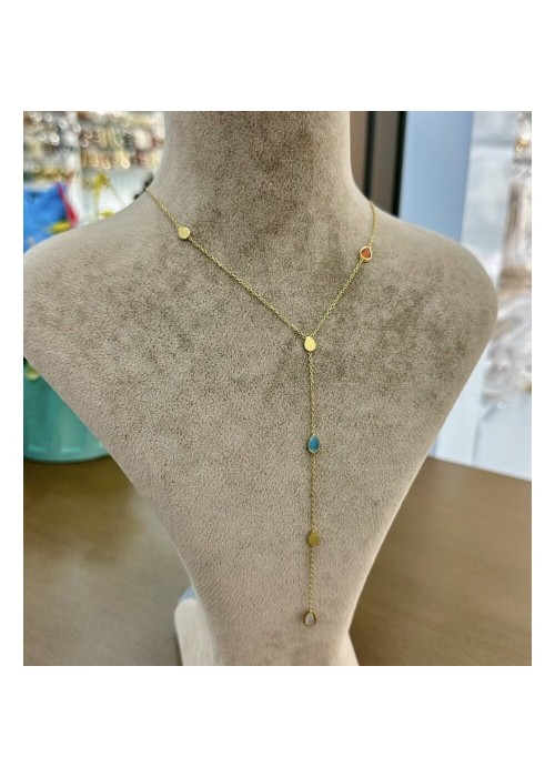 Çelik Renkli Taşlı Y Kolye